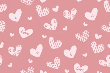 Fotobehang Pink heart pattern doodle background for Valentine love party baby shower vector illustration.   © Wita Pixs