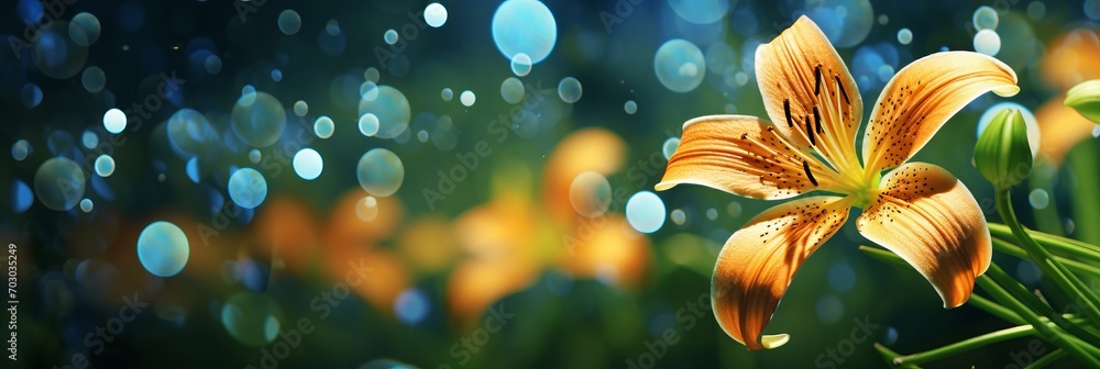 Aufkleber orange lily blossom on isolated bokeh background with ample copy space for text placement