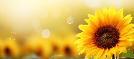 Fototapeta premium Yellow sunflower with captivating bokeh background and generous text space on left side