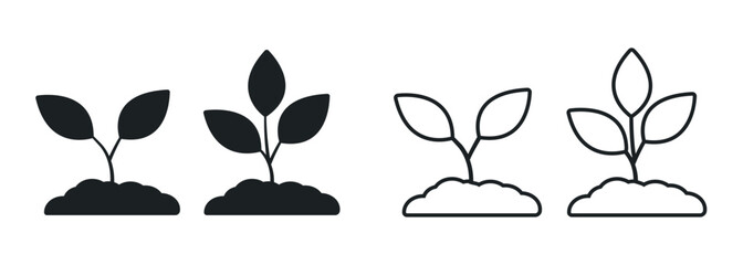 Plant icon. black silhouette of a sprout in the ground linear vector icon. plant icon set - obrazy, fototapety, plakaty