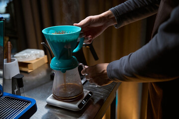 Brewing black coffee in filter coffee maker