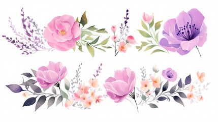 Fototapeta premium Floral frame with watercolor flowers, decorative flower background pattern, watercolor floral border background