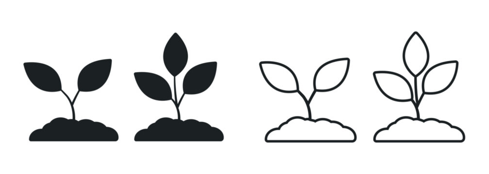 Plant icon. black silhouette of a sprout in the ground linear vector icon. plant icon set
