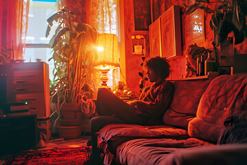 person watching tv in living room