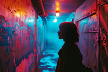Obraz na płótnie Canvas silhouette of a person in a tunnel