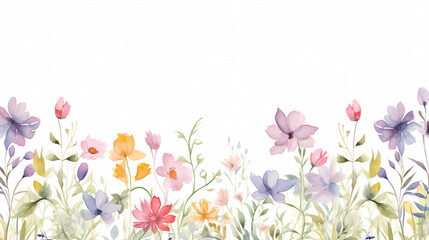 Floral frame with watercolor flowers, decorative flower background pattern, watercolor floral border background