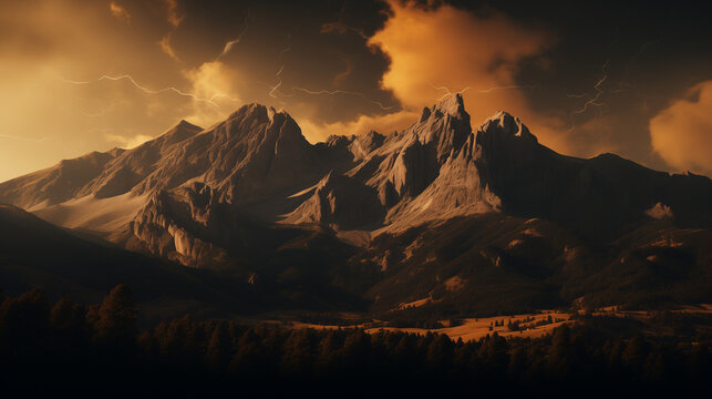 Vintage cinematic mountains landscape background