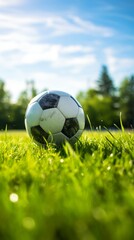 Fototapeta premium Soccer Ball on Lush Green Field