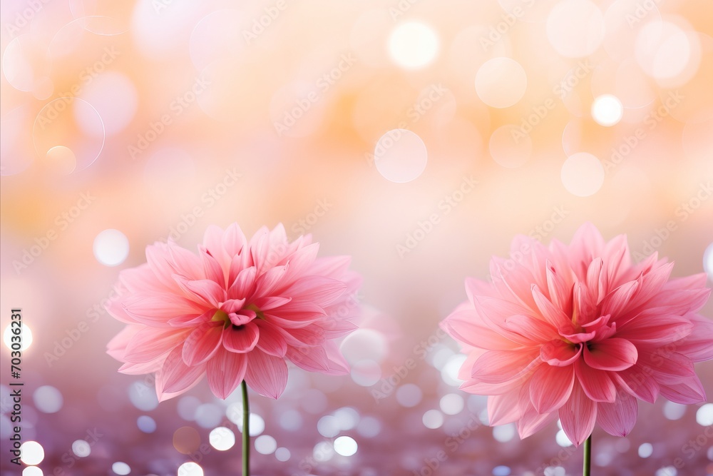 Aufkleber pink dahlia flower on isolated magical bokeh background with copy space for text placement