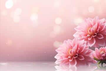 Pink dahlia flower with magical bokeh background   right side isolated, copy space on left