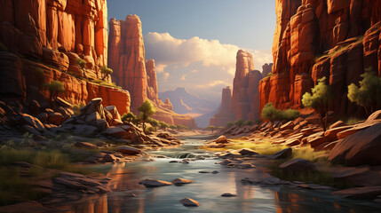 beautiful canyon landscape with components of nature in a beautiful sunset