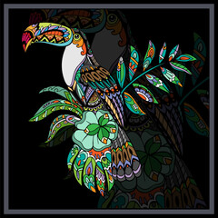 Colorful Toucan bird mandala arts.