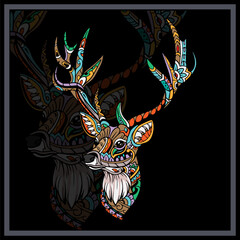 Colorful Deer head mandala arts.