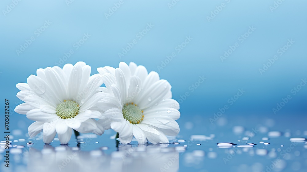 Poster white gerbera daisy on isolated magical bokeh background with copy space for text placement