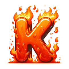 K - Alphabet Letters from Fire, in cartoon style, transparent background