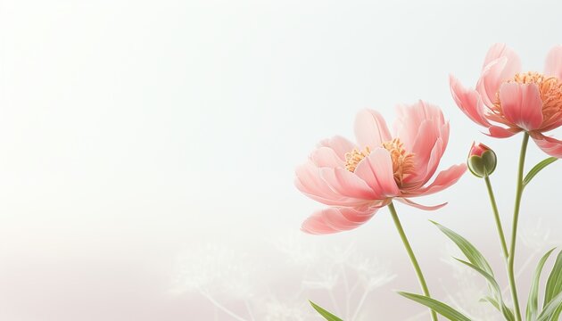 Beautiful pink peony flower on isolated magical bokeh background with copy space for text placement