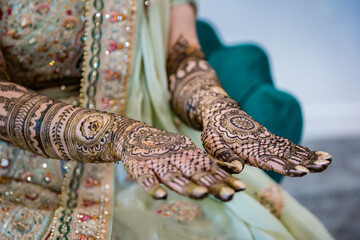 Indian bride's wedding henna mehendi mehndi hands close up