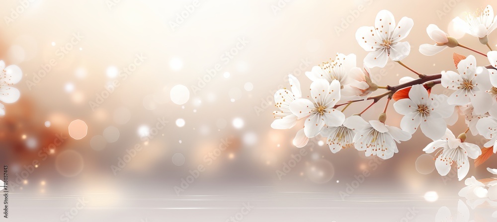 Aufkleber white cherry blossom on isolated magical bokeh background with copy space for text placement