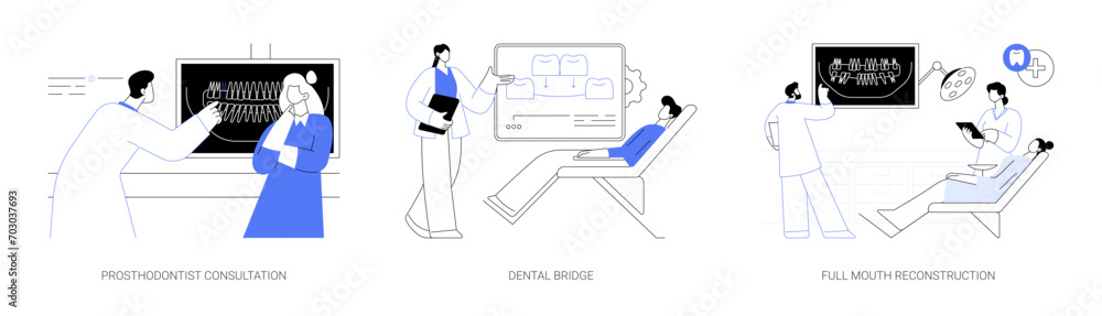 Sticker Reconstructive dentistry abstract concept vector illustrations.