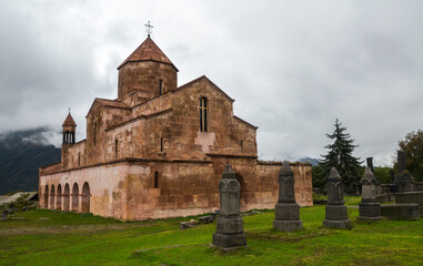Fototapeta na wymiar Odzun Church is of domed basilica type. It is one of the early medieval unique religious buildings that has completely preserved its exterior appearance. Lori Region, Armenia