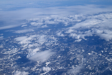 View of Hokkaido from airplane in winter