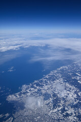 View of Hokkaido from airplane in winter