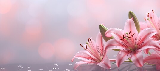 Pink lily on isolated magical bokeh background with ample copy space for text placement