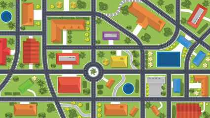 top view flat background of town neighborhood village with road and house and tree