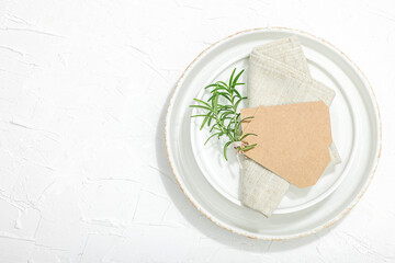 Minimalist table setting. Elegant cutlery, traditional zero waste props. Festive empty dishes