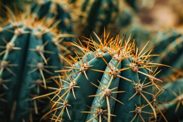 Textured surface of a cactus with sharp spines.