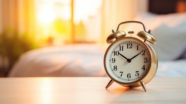 Closeup of a smart alarm clock, reminding the kids to get ready for their virtual learning session.