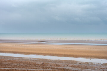 Cumber Sands on an autumn day, view of the beach and the English Channel, East Sussex, England