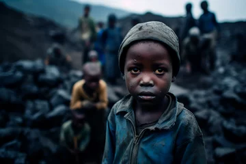 Poster concept of poor African people suffer by extracting useful minerals in inhumane conditions. Cobalt mining in the Congo. Silent genocide in the Congo. poor people in africa © Uliana