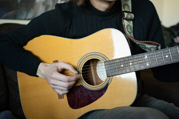 Guitar Playing Music, Boy, Acoustic, Electric, Close Up, Finger, Strum, Guy Glasses