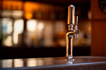 Fototapeta na wymiar A beer tap mockup takes center stage with selective focus, offering ample copyspace for text.
