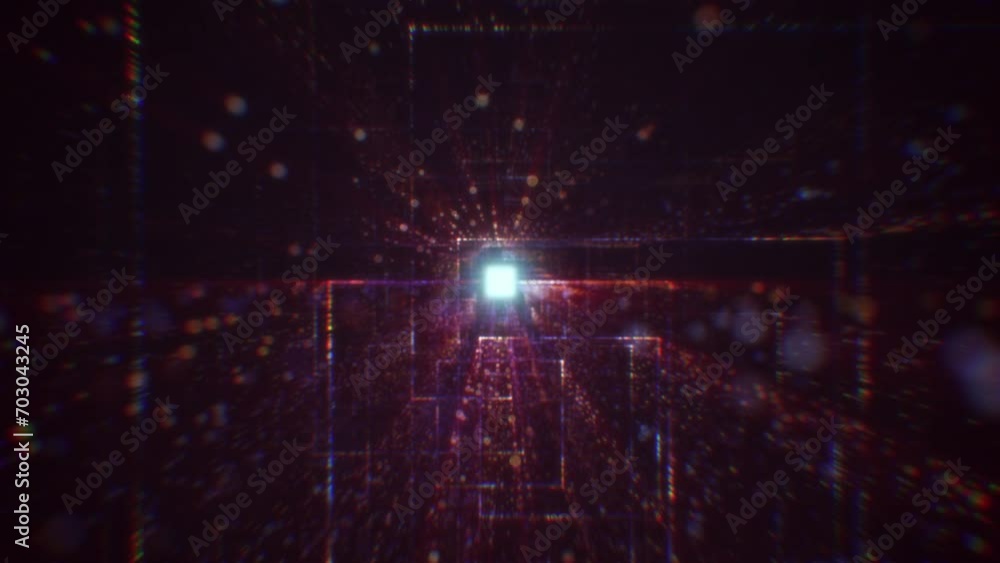 Poster abstract digital tunnel into virtual space consisting of a bright stream of particles