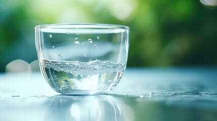 Closeup of a water purification tablet dissolving in a clear glass of water