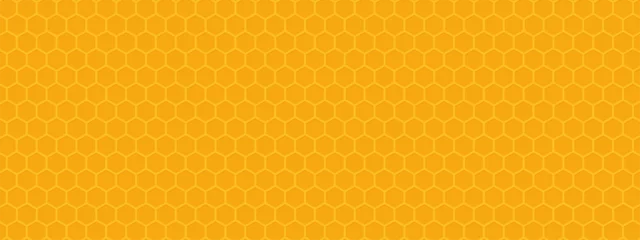 Fotobehang Yellow honeycomb hexagon texture. Bee honey background vector illustration © Angela Ksen