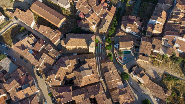 aerial drone view of the town of Las Parras de Castellote