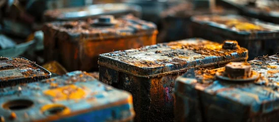 Foto op Aluminium Toxic chemical waste from old EV car batteries poses a harmful threat to the environment and is not recycled. © TheWaterMeloonProjec