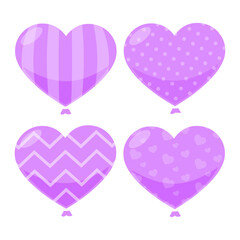 Vector hand drawn purple heart balloon collection on white background