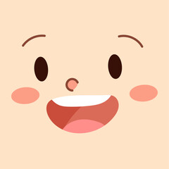Vector hand drawn kawaii face on white