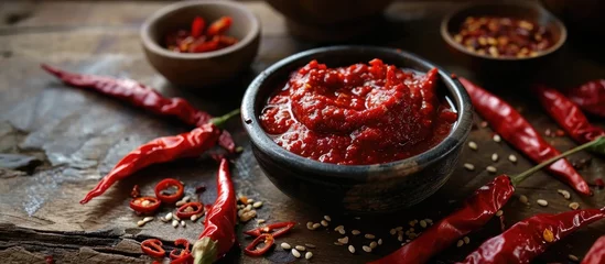 Poster Hot chili peppers Gochujang, a paste from Korea made from red peppers.