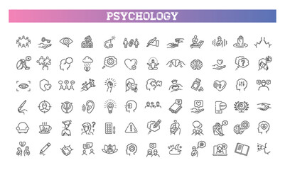 Psychology and mental line icons collection - obrazy, fototapety, plakaty