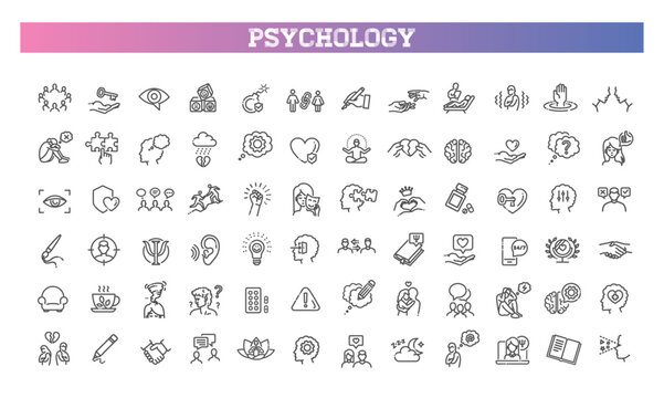 Psychology and mental line icons collection