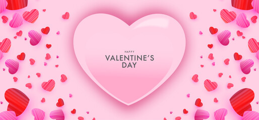 Happy Valentines Day card. Modern design with typography, textured hearts and pink background. Valentine's day concept for celebration, greeting, ads, branding, banner, cover template, poster, sales.