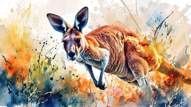 The watercolor pattern of a kangaroo radiating energy and fun mobility