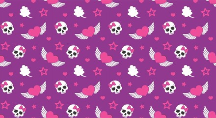 skulls hearts and wings pattern
