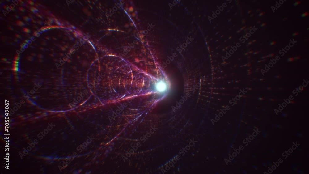Poster abstract digital tunnel into virtual space consisting of a bright stream of particles