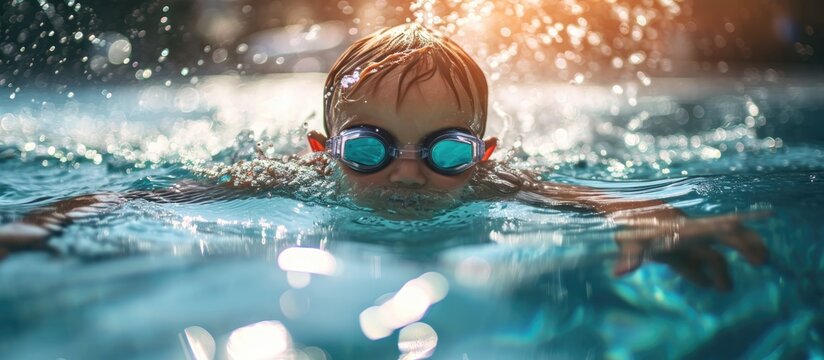 Freestyle swimming by a boy